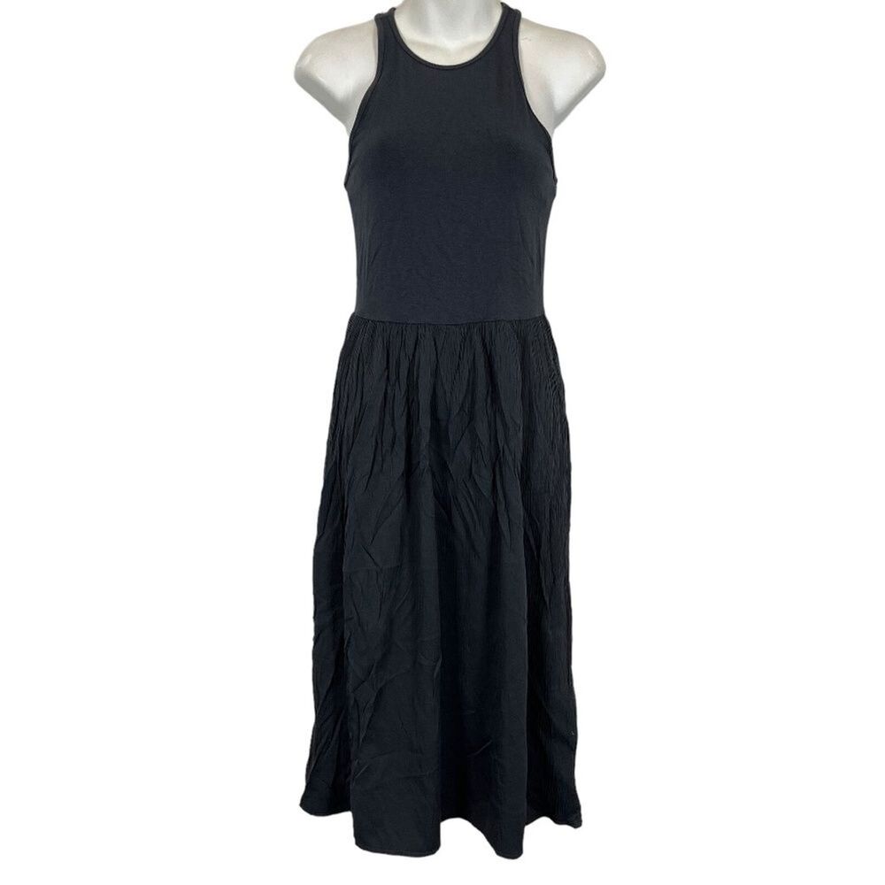 Lou & Grey Dark Gray Racerback Midi Sleeveless Stretch Knit Bodice Dress sz XS